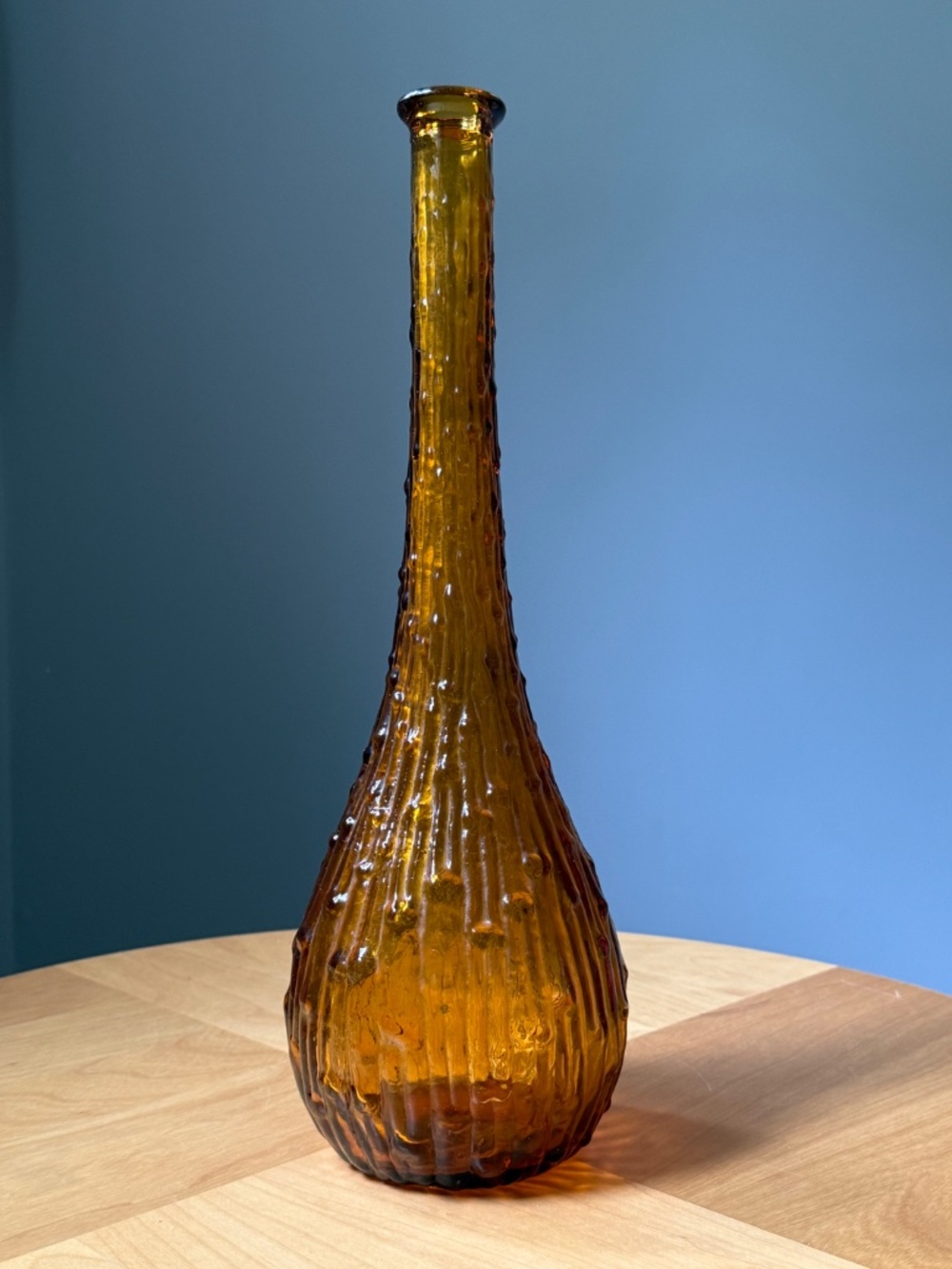 Italian MCM Vintage Amber Empoli Wax Drip Genie Decanter Art Glass Bottle